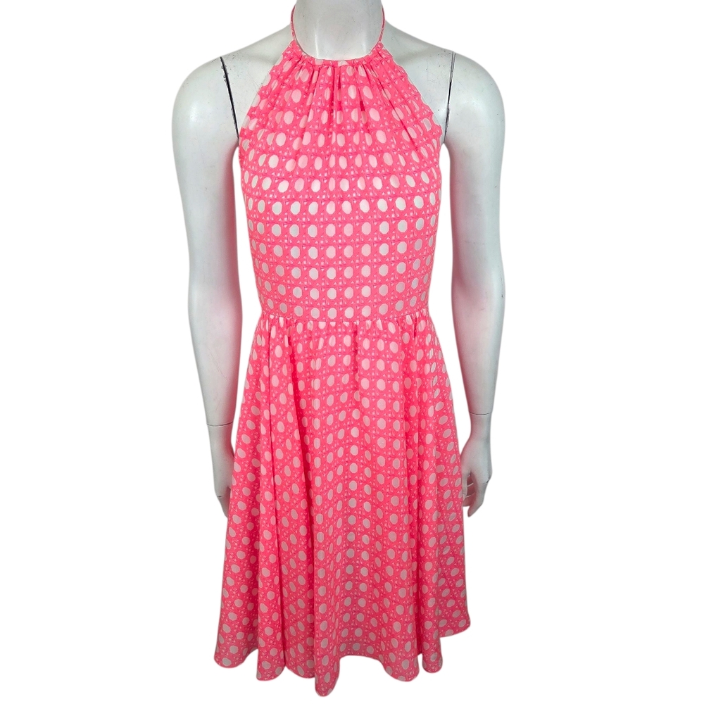 Vineyard Vines 100% Silk Halter Dress Womens 2 Pink White A-line Preppy Feminine